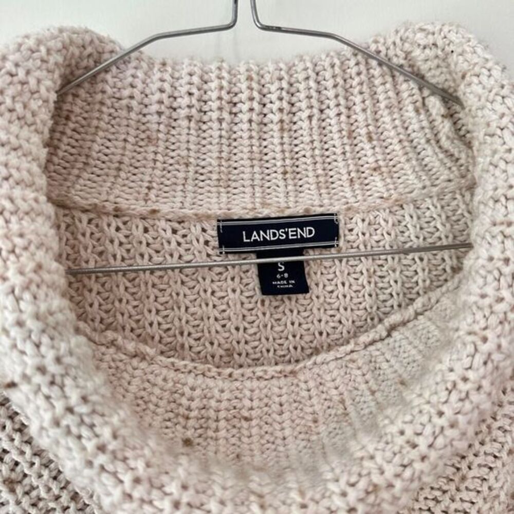 Lands' End Speckled Cable Knit Cowl Neck Chunky Sweater Size S Oatmeal - Picture 2 of 6